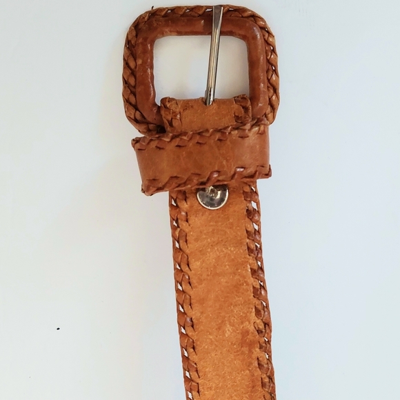 Vintage Women's Handmade Woven Edge Leather & Kilim Blanket Belt - marked Sz 36 - Picture 9 of 11